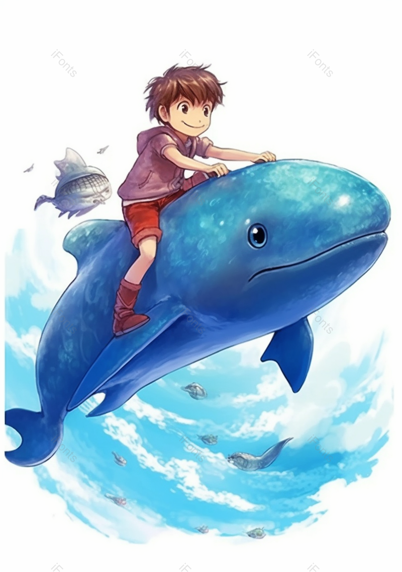 儿童节充满想象力童趣孩子们乘着鱼飞翔在海洋中白底插画,插画/手绘图,插画/手绘图库,插画/手绘图下载,插画/手绘